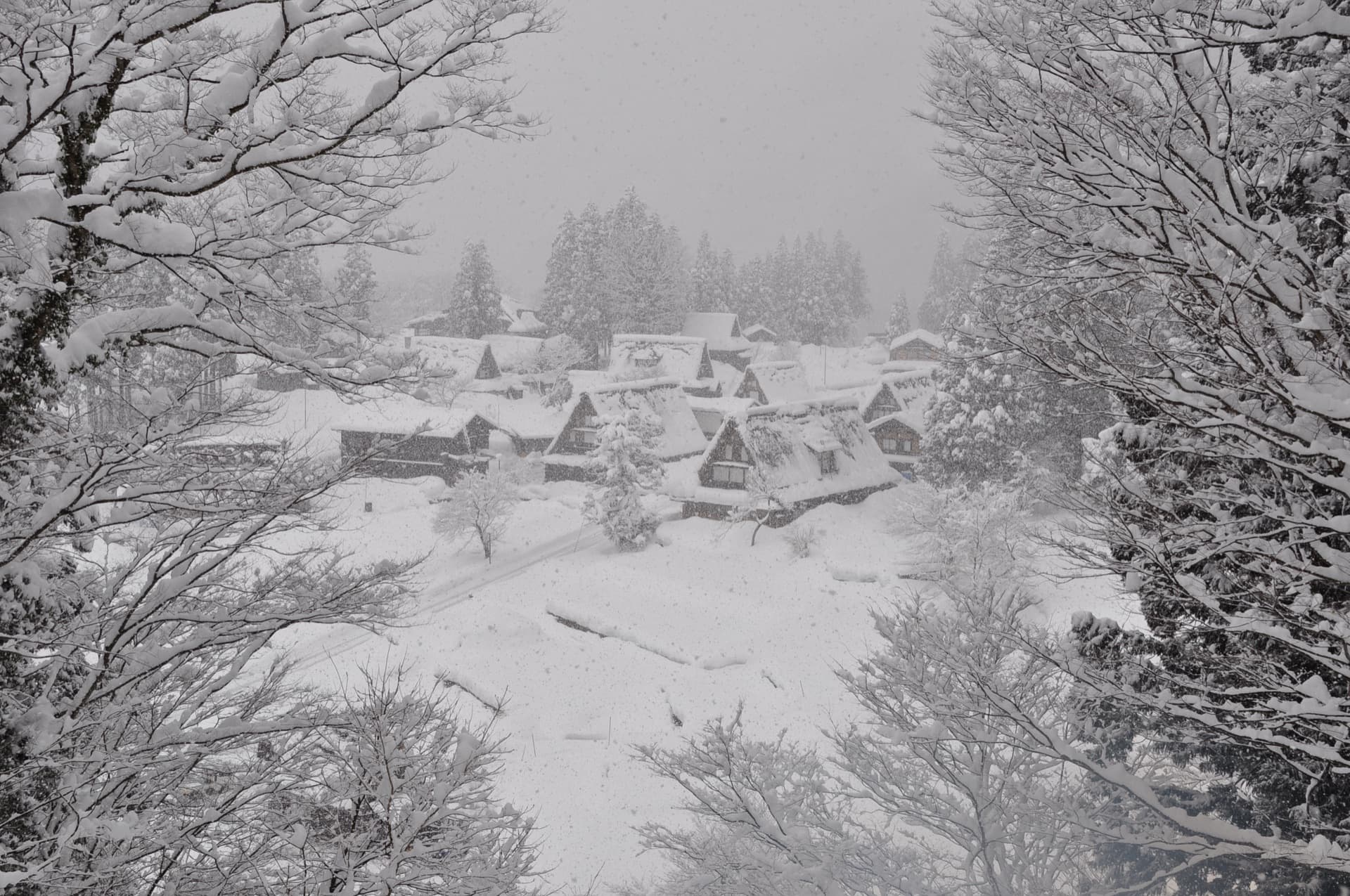 Un matin de toits de chaume noyés dans la neige